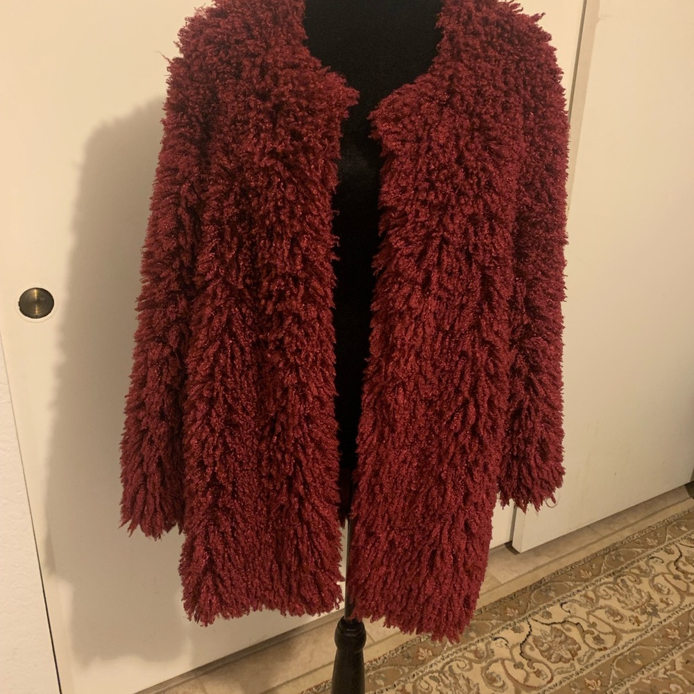 Fashion Nova Deep Deep Red Teddy Jacket